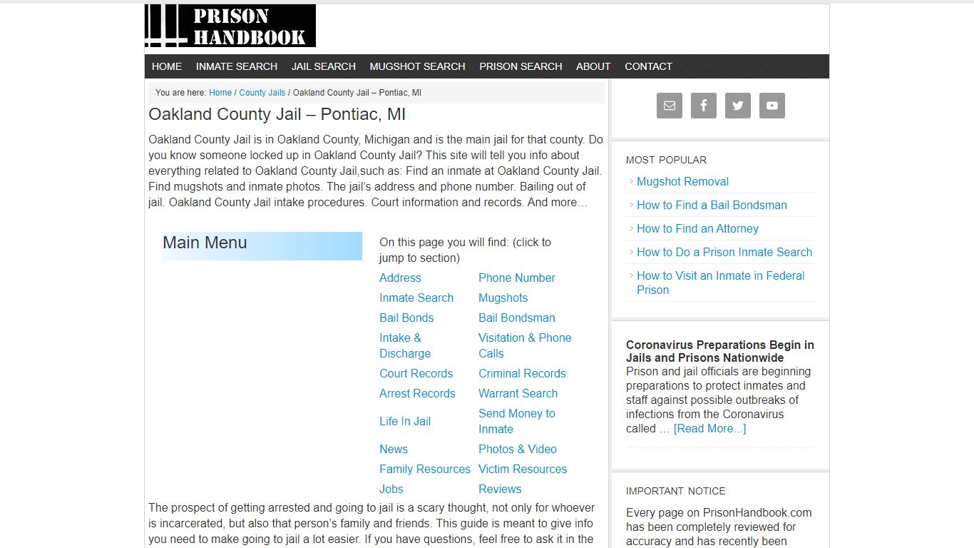 Oakland County Jail – Pontiac, MI - Prison Handbook